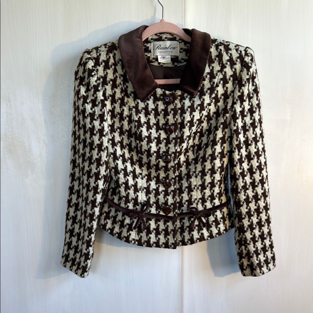 Houndstooth and Velvet Jacket - Brown and Cream